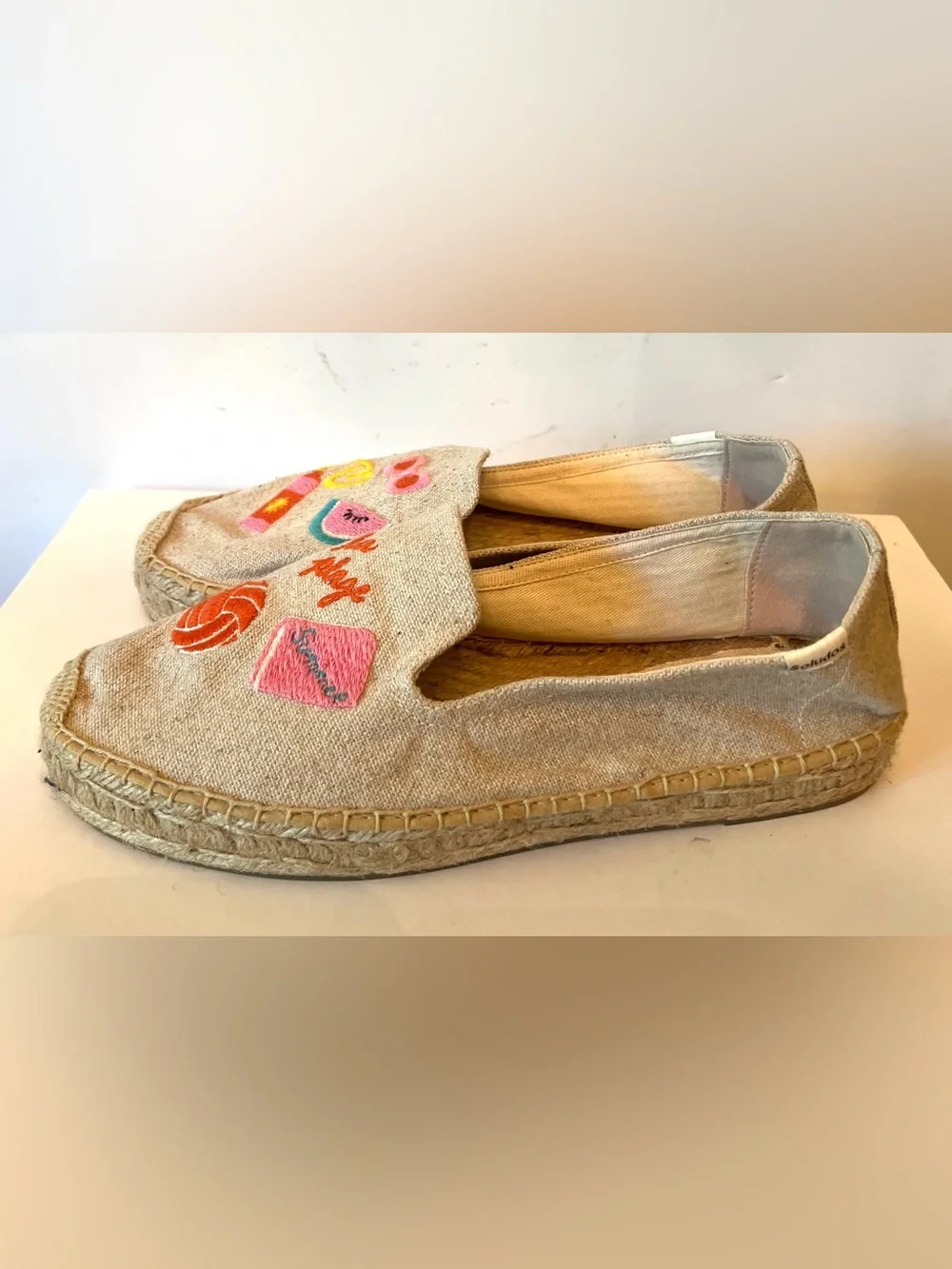 Soludos Beach Day Espadrille Smoking Slippers Shoes In Sand Organic cotton Sz 9